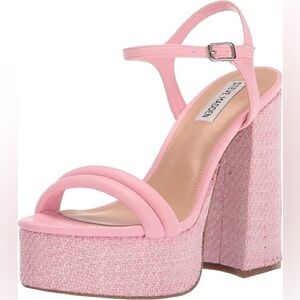 Steve Madden Tiera Raffia Pink Platform Sandals